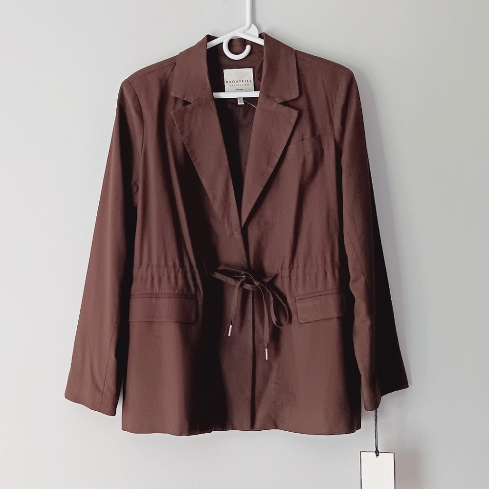 New Bagatelle Collection Linen Blend Blazer Drawstring Brown Large